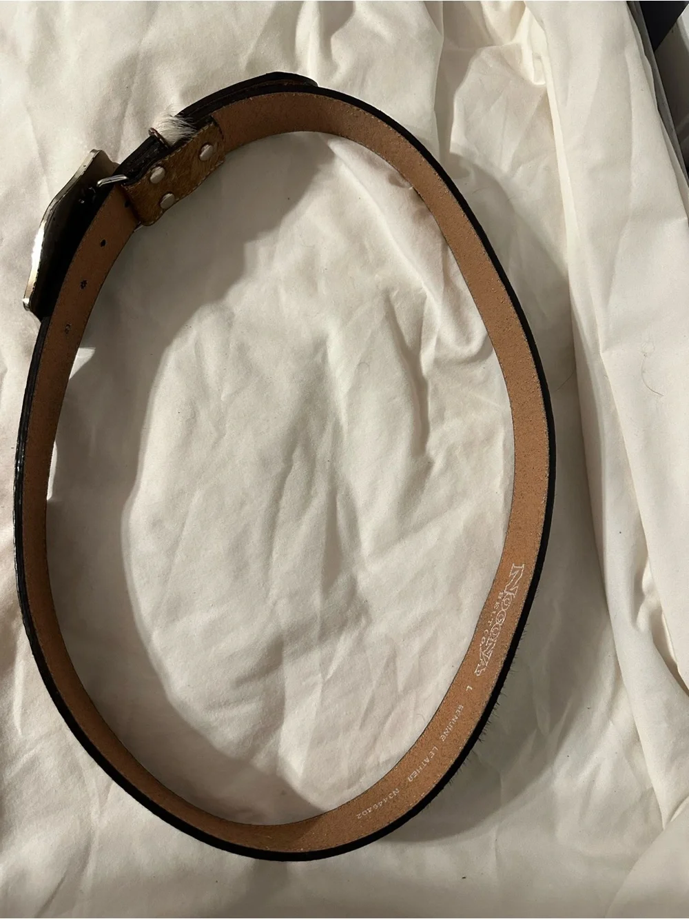 Nocona Calf Hair Belt Western Bling Cowgirl Cross Rhinestone Buckle L